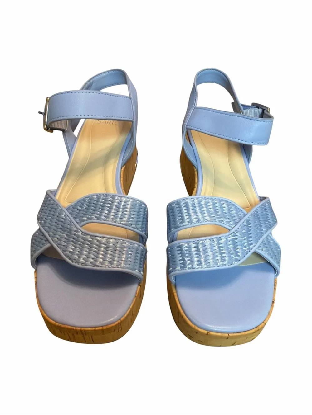 Franco Sarto Blue Cork Platform Wedge Sandals Womens Size 8 NWOB